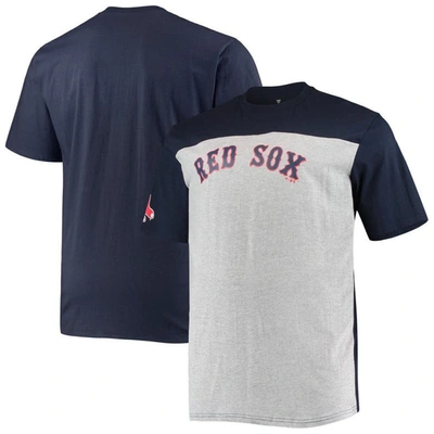Fanatics Men's  Navy And Heathered Gray Boston Red Sox Big And Tall Colorblock T-shirt In Navy,heathered Gray