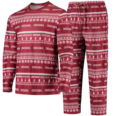 Concepts Sport Crimson Indiana Hoosiers Ugly Sweater Long Sleeve T-shirt And Pants Sleep Set