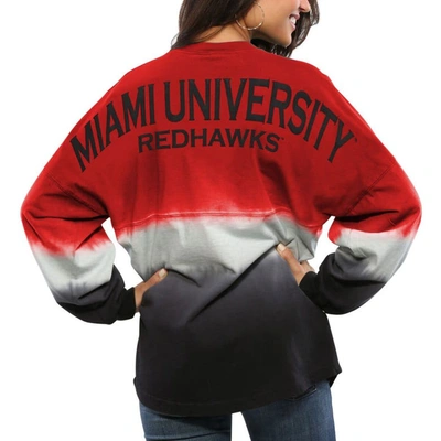 Spirit Jersey Red Miami University Redhawks Ombre Long Sleeve Dip-dyed