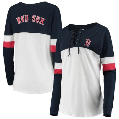 New Era Women's White And Navy Boston Red Sox Lace-up Long Sleeve T-shirt In White,navy