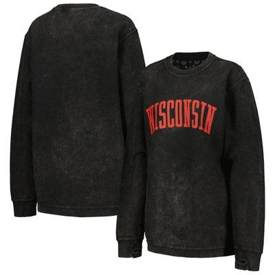 Pressbox Black Wisconsin Badgers Comfy Cord Vintage Wash Basic Arch Pullover Sweatshirt