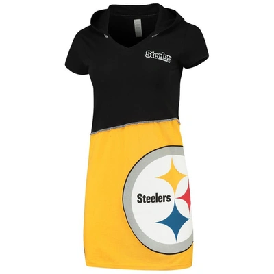 Refried Apparel Women's Black, Gold-tone Pittsburgh Steelers Hooded Mini Dress In Black,gold-tone