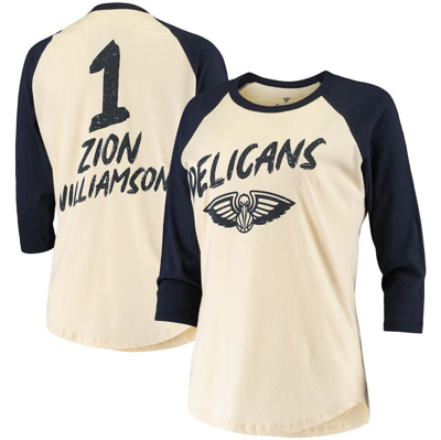 Fanatics Women's Zion Williamson Cream New Orleans Pelicans Raglan 3/4-sleeve T-shirt