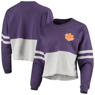 Boxercraft Women's Purple, Gray Clemson Tigers Cropped Retro Jersey Long Sleeve T-shirt In Purple,gray
