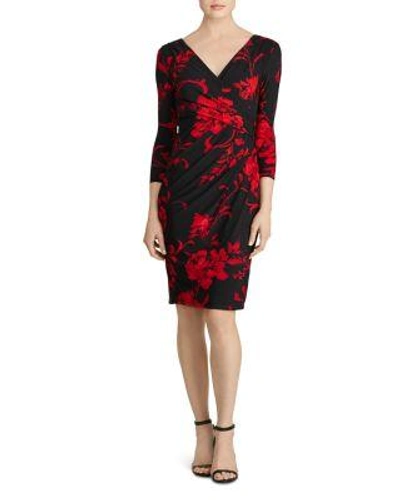 Ralph Lauren Lauren  Floral Jersey Dress In Black/red/multi