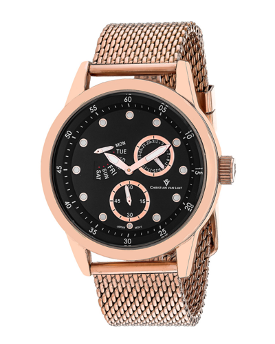 Christian Van Sant Rio Quartz Black Dial Mens Watch Cv8714 In Black / Gold Tone / Rose / Rose Gold Tone