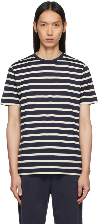 Sunspel Navy & Off-white Stripe Classic T-shirt