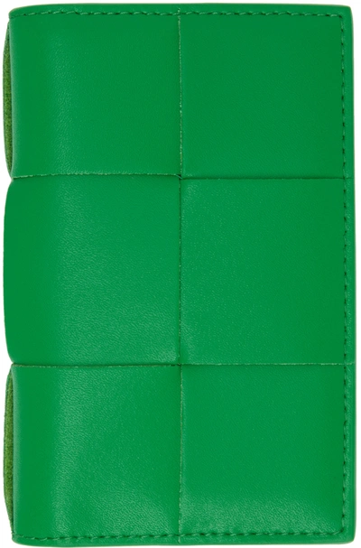 Bottega Veneta Green Leather Card Holder In Parakeet