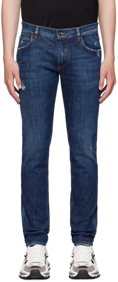 Dolce & Gabbana Navy Skinny Jeans In S9001 Variante Abbin