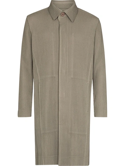 Issey Miyake Pleated Single-breasted Coat In Green