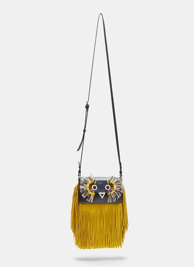 Fendi Fringed Owl Motif Micro Baguette Crossbody Bag In Navy In Black