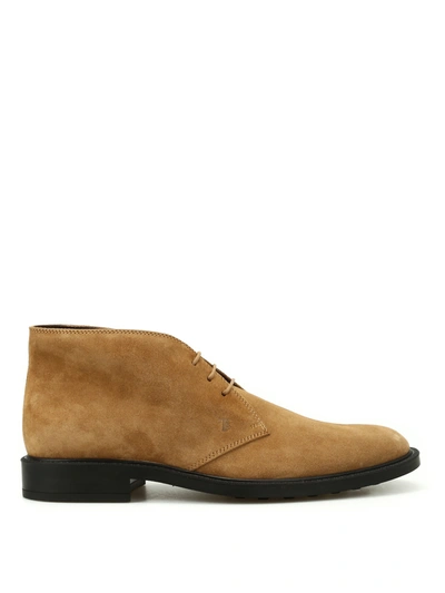 Tod's 45a Suede Desert Boots In Beige