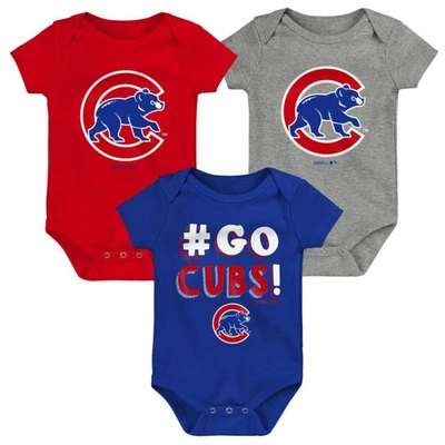 Outerstuff Babies' Infant Royal/red/gray Chicago Cubs Born To Win 3-pack Bodysuit Set