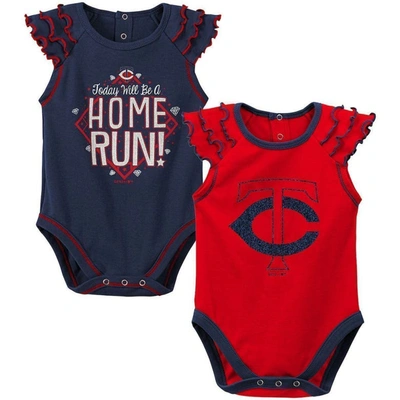 Outerstuff Babies' Unisex Newborn Infant Navy And Red Minnesota Twins Shining All-star 2-pack Bodysuit Set In Navy,red