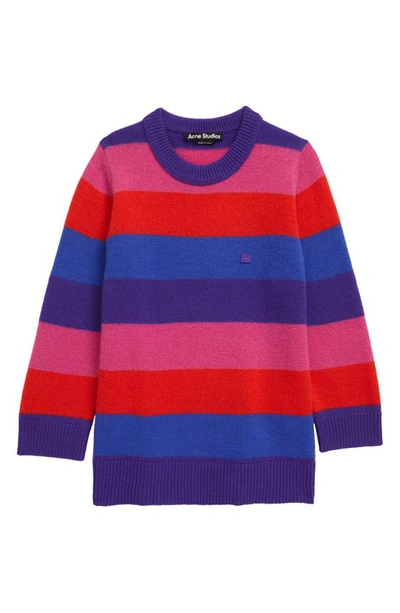 Acne Studios Kids' Nimah Stripe Face Patch Wool Sweater In Purple
