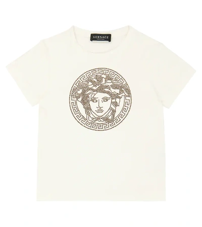 Versace Kids White Logo-embellished Cotton T-shirt (4-6 Years) In Ivory