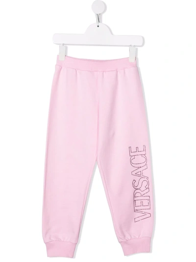 Versace Kids' Embellished-logo Track Pants In Pink