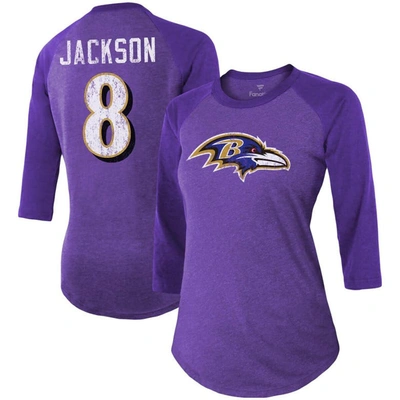 Majestic Threads Lamar Jackson Purple Baltimore Ravens Player Name & Number Tri-blend 3/4-sleeve Fit