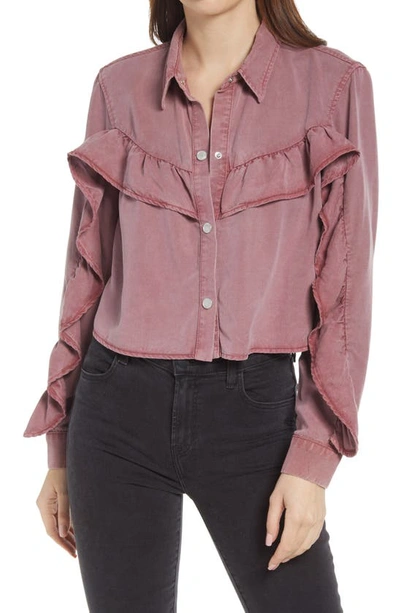 Le Jean Nina Frill Crop Western Shirt In Berry Wash