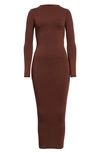 Naked Wardrobe Long Sleeve Midi Pencil Dress In Chocolate