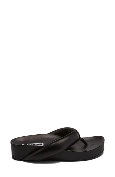 Jil Sander Black Thong Sandals In Nappa Leather In Nero