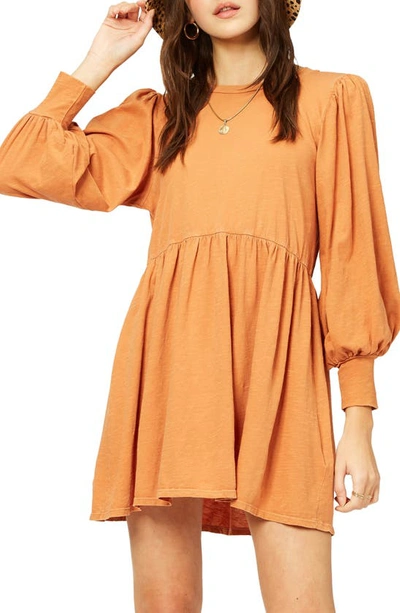 Billabong Day To Dream Long Sleeve Babydoll Dress In Toffee