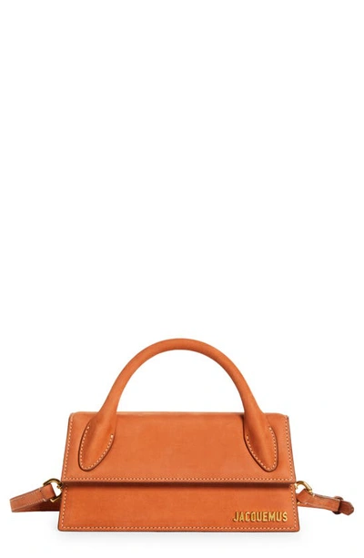 Jacquemus Le Chiquito Long Leather Top Handle Bag In Dark Orange