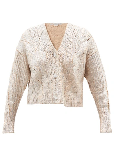 Stella Mccartney Foiled Cable Organic Cotton Blend Crop Cardigan In 8101 Silver