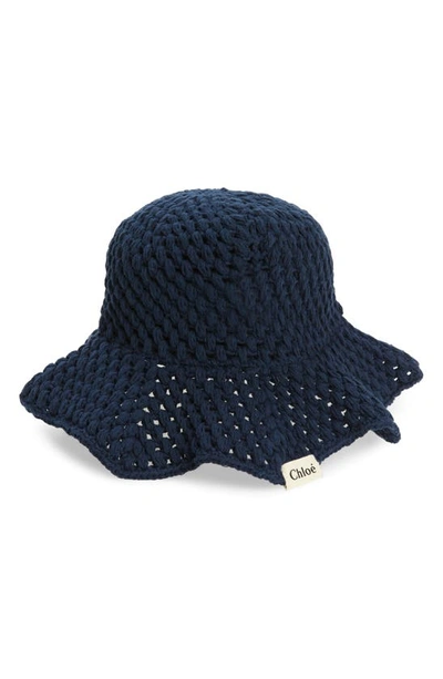 Chloé Crocheted Cotton Bucket Hat In Iconic Navy
