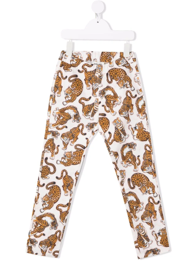 Kenzo Kids' Tiger & Leopard Print Cotton Leggings In White