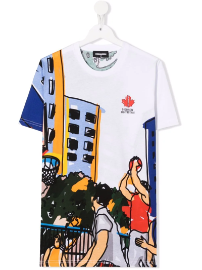 Dsquared2 Teen Graphic-print Cotton T-shirt In White
