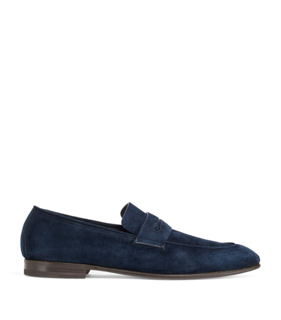 Zegna Men's L'asola Suede Loafers In Blue