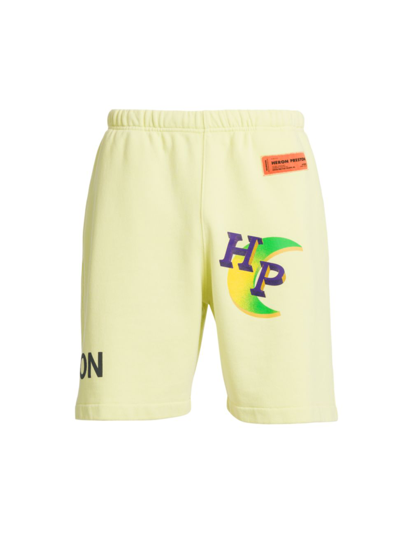 Heron Preston Global Collage Yellow Printed Cotton Shorts In Lemon