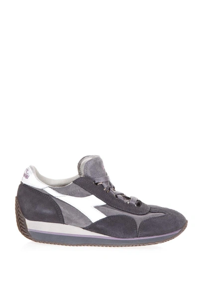 Diadora Equipe Stone Wash Denim & Suede Sneakers In Grey/white