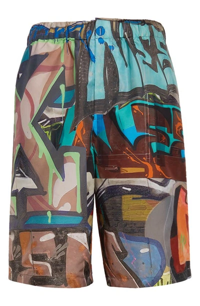 Off-white Graffiti-print Elasticated Bermuda Shorts In Multicolour
