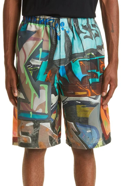 Off-white Graffiti-print Elasticated Bermuda Shorts In Multicolor