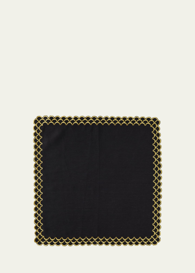 Nomi K Embroidered Peacock Linen Napkin Set Of 4 In Black