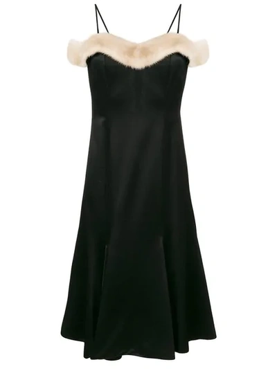 Blumarine Fur Trimmed Fitted Dress - Black