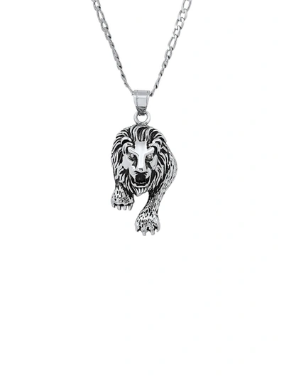 Anthony Jacobs Men's Stainless Steel & Simulated Diamond Lion Pendant Necklace In Neutral