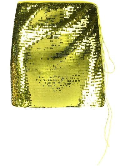 Oseree Sequin Swim Cover-up Wrap Skirt In Yellow