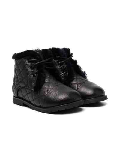 Age Of Innocence Kids' Shearling-lined Quilted Leather Ankle Boots In Black