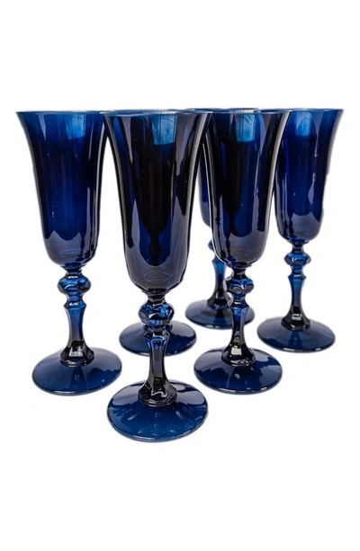 Estelle Colored Glass Set Of 6 Regal Flutes In Midnight Blue