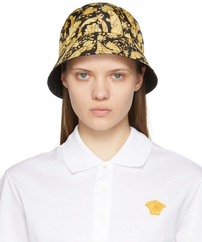 Versace Black & Gold Barocco All Over Bucket Hat In Yellow