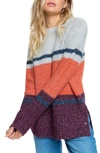 Roxy Back To Essentials Stripe Crewneck Sweater In Nnb0-ginger Spice