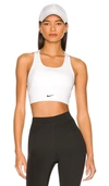 Nike Dri-fit Swoosh Padded Longline Sports Bra In White/ Black