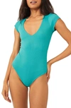 Free People Intimately Fp Ready Or Not Rib Thong Bodysuit In Teal