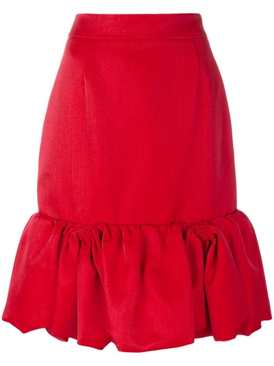 Prada Ruffled Hem Midi Skirt - Red
