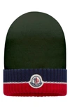 Moncler Kids' Stripe Cotton Beanie In Green