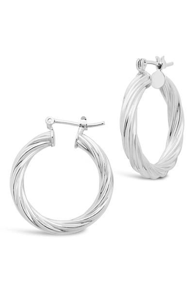 Sterling Forever Rhodium Plated Twist Hollow Hoop Earrings In Silver