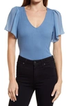 1.state Flutter Sleeve Rib Knit T-shirt In Blue